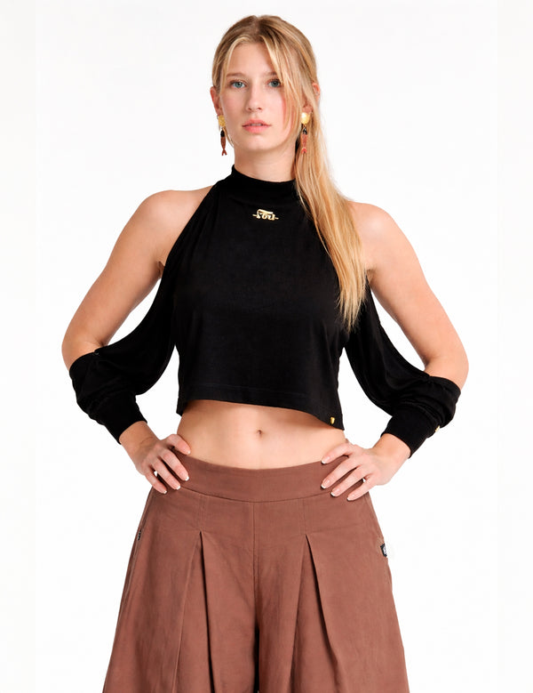 Women's Black Slit Sleeve Camisole