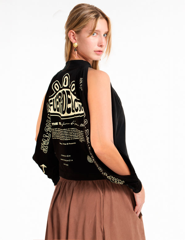 Women's Black Slit Sleeve Camisole
