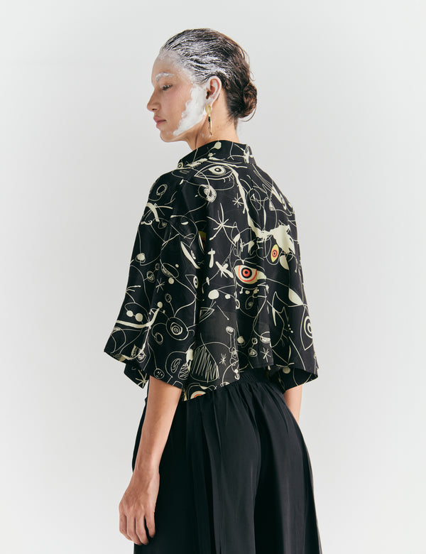 Ferra Women's Oversized Shirt, Black + Off-White