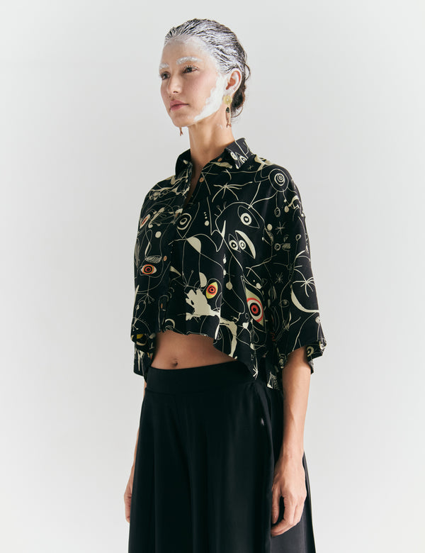 Ferra Women's Oversized Shirt, Black + Off-White