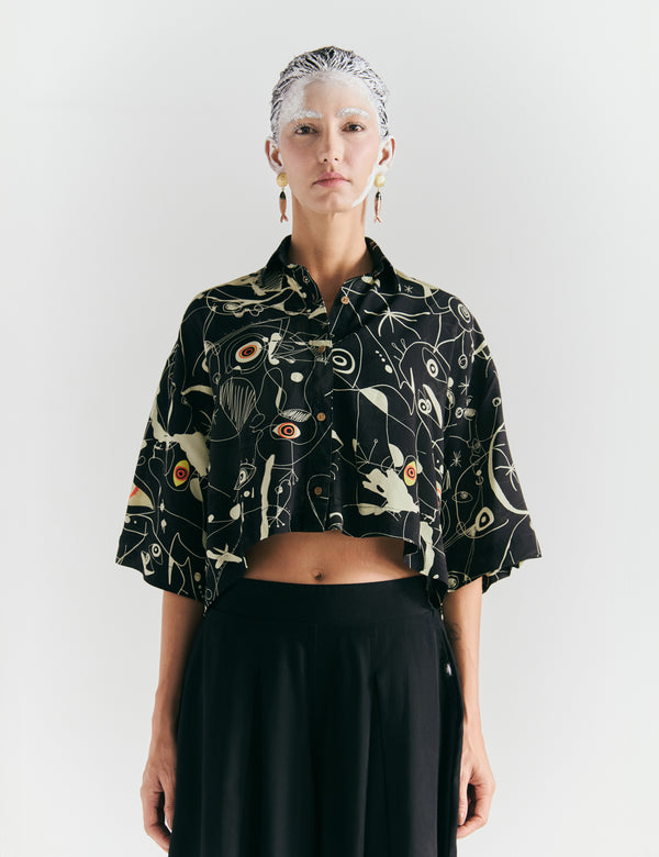 Ferra Women's Oversized Shirt, Black + Off-White