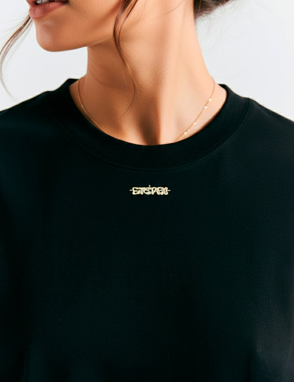 Women's Pure Black Helmet Sleeve T-Shirt