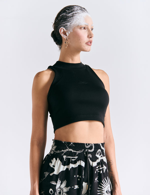 Women's Black Raglan Crop Top