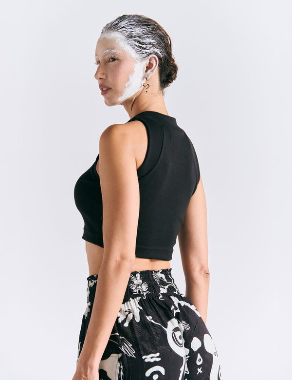 Women's Black Raglan Crop Top