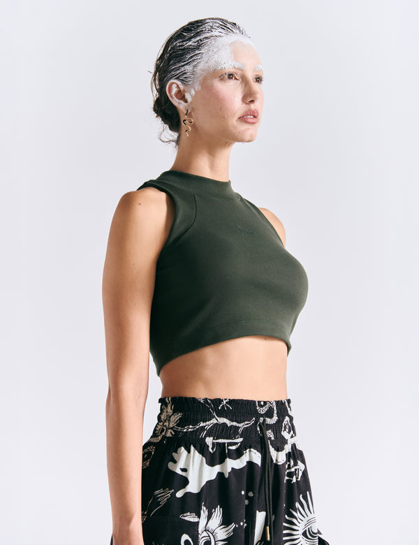 Women's Military Green Raglan Crop Top