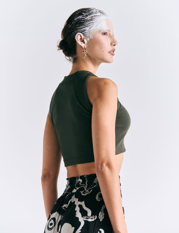 Women's Military Green Raglan Crop Top