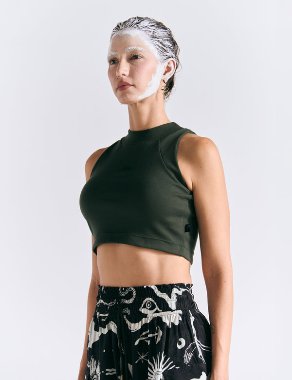 Women's Military Green Raglan Crop Top