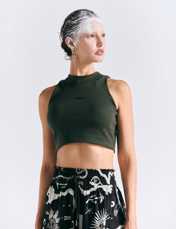 Women's Military Green Raglan Crop Top