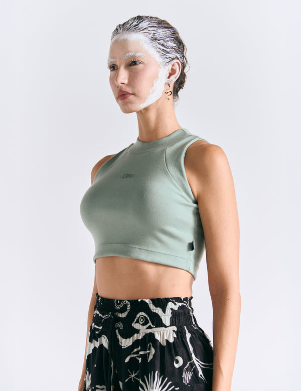 Women's Pistachio Green Raglan Crop Top
