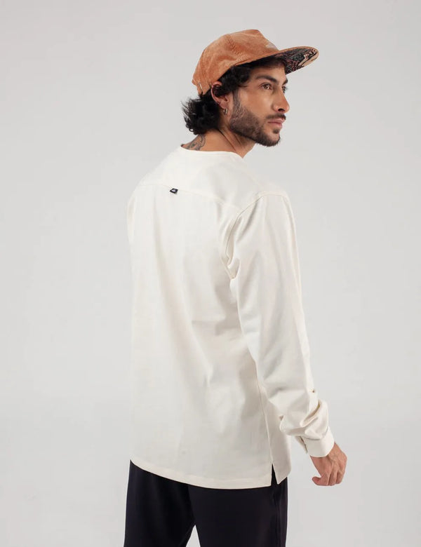 Sage Men's  Ecru Long Sleeve Sport Collar Shirt