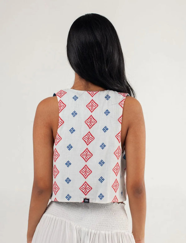 Grecia V-Neck Vest White+Blue+Red Women
