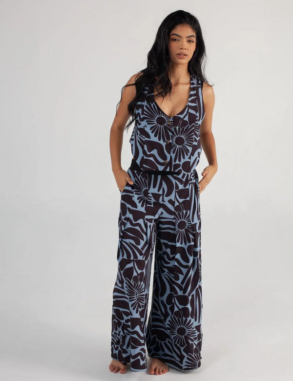V-neck Vest Set Stamp blue + black for Women