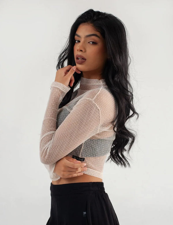 Glow Sheer off-white Long Sleeved Women´s Crop Top