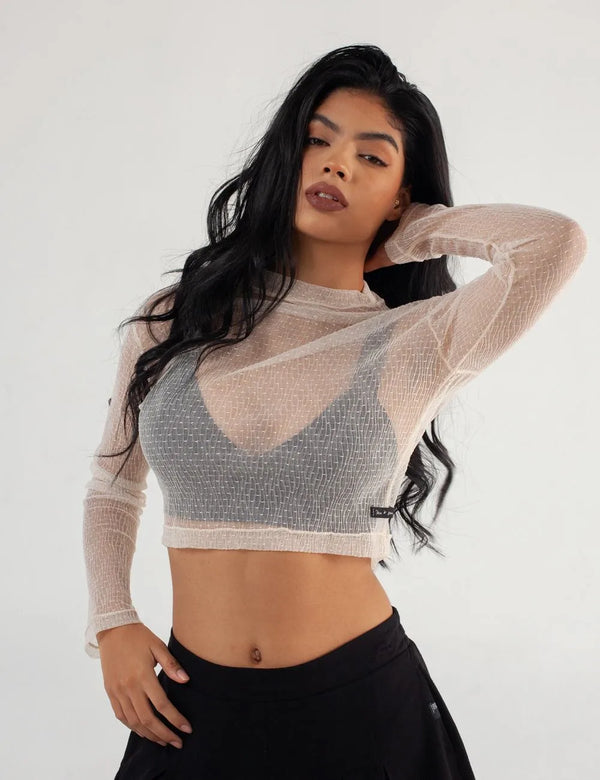 Glow Sheer off-white Long Sleeved Women´s Crop Top
