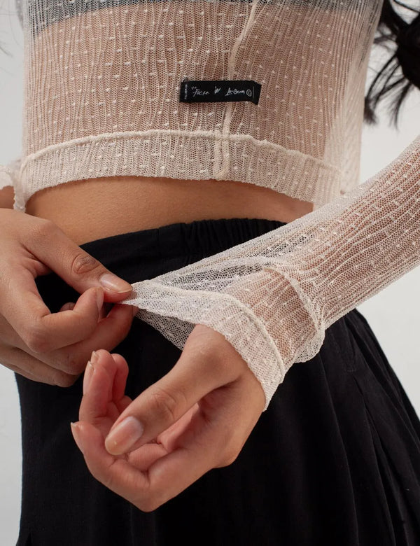 Glow Sheer off-white Long Sleeved Women´s Crop Top