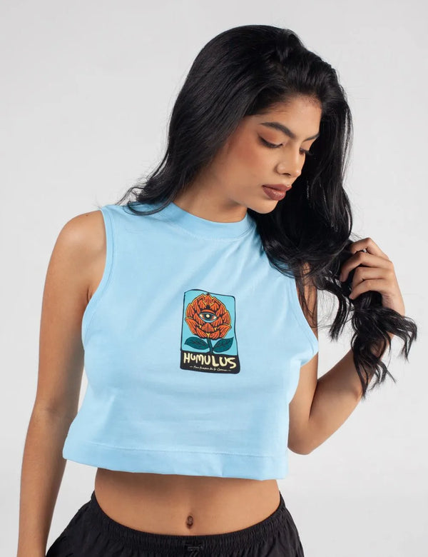 Women’s Lúpulo Light Blue High-Neck Crop Top