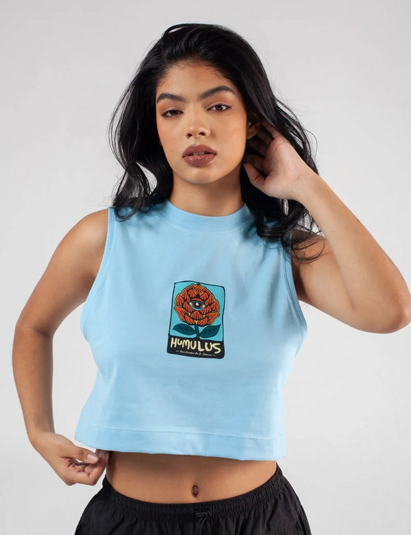 Women’s Lúpulo Light Blue High-Neck Crop Top