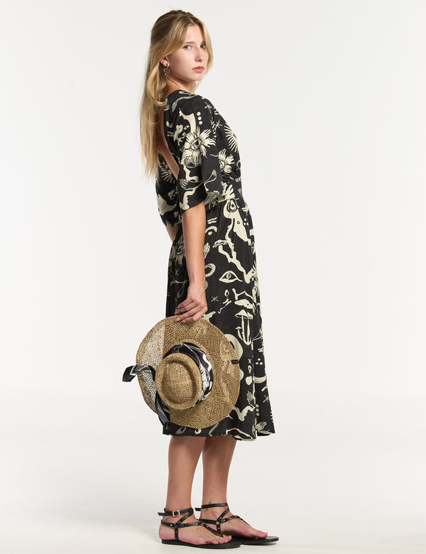 Savia Semi-Fitted Dress Black + Ecru Women