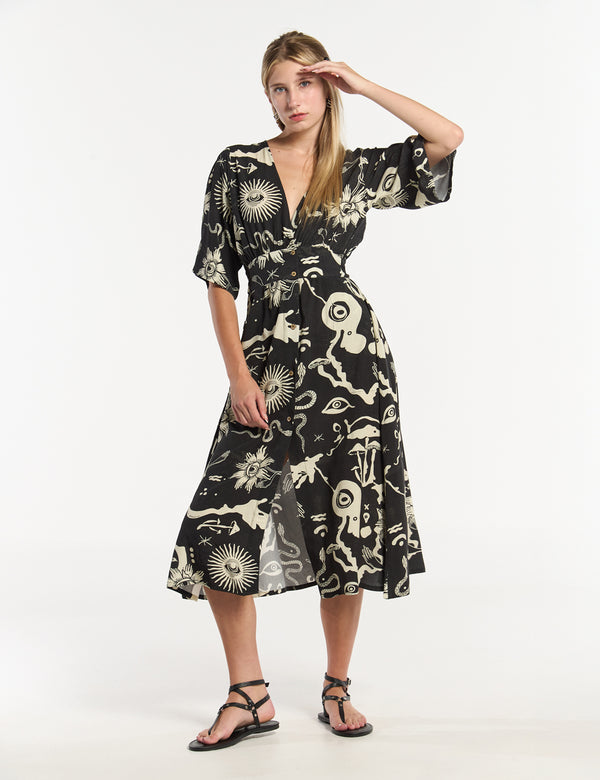 Savia Semi-Fitted Dress Black + Ecru Women
