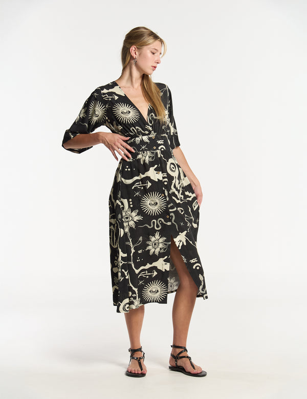 Savia Semi-Fitted Dress Black + Ecru Women