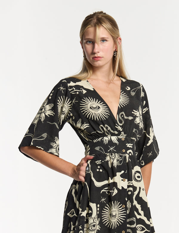 Savia Semi-Fitted Dress Black + Ecru Women